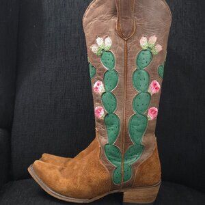 Junk Gypsy by Lane Hard to Handle Cactus Flower Snip Toe Boots- Size 7 1/2